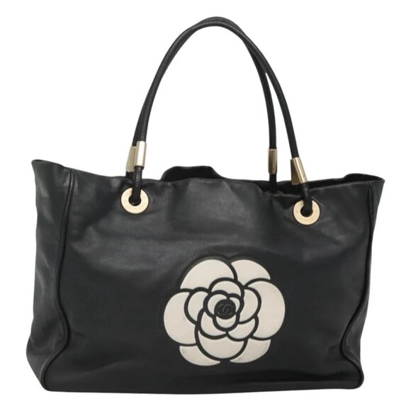 CHANEL Camelia Tote Bag Lamb Skin Black CC - Picture 1 of 15